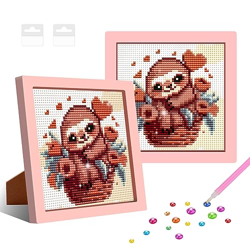 NAIMOER Faultier Diamant Painting Kits für Kinder mit Rahmen, Gerahmte Diamant Malerei für Kinder Alter 6-12, 5D Cartoon Tiere Diamond Painting Kinder Mosaik DIY Handwerk für Home Decor 8x8inch von NAIMOER