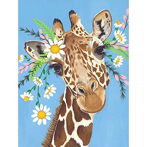 NAIMOER Giraffe Diamond Painting Kits für Erwachsene, Giraffe mit Blumen Diamant Painting Kits, DIY Tiere Diamant Malerei Giraffe Blumen Diamond Painting Bilder Set 30x40cm für Wanddekor von NAIMOER