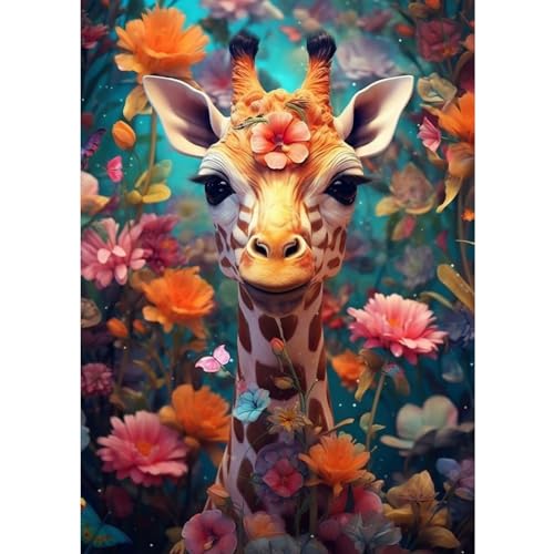 NAIMOER Giraffen Diamond Painting Blumen Diamant Painting Bilder, Diamond Painting Erwachsene Tiere Diamond Painting Bilder Cross Stickerei Set 5D Diamant Malerei für Home Décor 30x40cm von NAIMOER