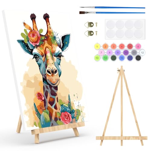 NAIMOER Giraffen Malen Nach Zahlen Erwachsene, Gerahmt Paint by Numbers Adult Kinder, Malen Nach Zahlen Kinder DIY-Acryl-Ölgemälde Mit All Tools Home Tisch Wanddekoration 30X40cm von NAIMOER