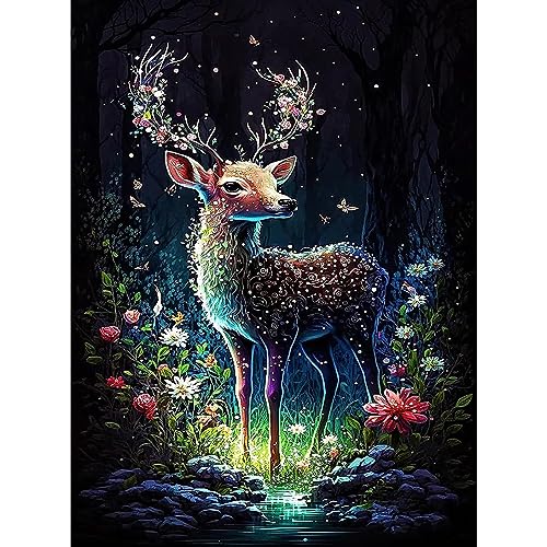 NAIMOER Hirsch Diamond Painting Erwachsene, 5D Hirsch Blumen Diamant Painting Bilder Erwachsene, DIY Diamond Painting Bilder Diamant Malerei Kinder Tiere Set für Home Dekor 30x40cm von NAIMOER