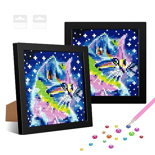 NAIMOER Kat Diamant Painting Kits für Kinder mit Rahmen, Gerahmte Diamant Malerei für Kinder Alter 6-12, 5D Cartoon Tiere Diamond Painting Kinder Mosaik DIY Handwerk für Home Decor 8x8inch von NAIMOER