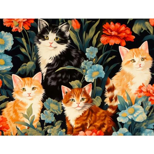 NAIMOER Katze Diamond Painting Erwachsene, Tiere Diamant Painting Bilder, Diamond Painting Set Erwachsene Blume Diamond Painting Kinder 5D Diamant Malerei für Home Wand Décor(30x40cm) von NAIMOER