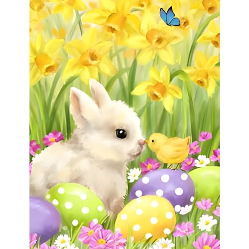 NAIMOER Ostern Diamond Painting Erwachsene, Hase Diamant Painting Bilder, Diamond Painting Set Erwachsene Blumen Diamond Painting Kinder 5D Diamant Malerei für Home Wand Décor(30x40cm) von NAIMOER