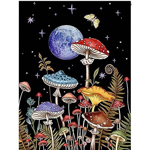 NAIMOER Pilze Diamond Painting Erwachsene, 5D Mond Diamant Painting Bilder Erwachsene, DIY Blumen Diamond Painting Bilder Diamant Malerei Kinder Set für Home Dekor 30x40cm von NAIMOER