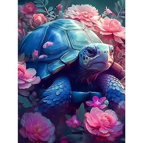 NAIMOER Schildkröte Diamond Painting Erwachsene, 5D Blumen Diamant Painting Bilder Erwachsene, DIY Blumen Diamond Painting Bilder Tiere Diamant Malerei Kinder Set für Home Dekor 30x40cm von NAIMOER