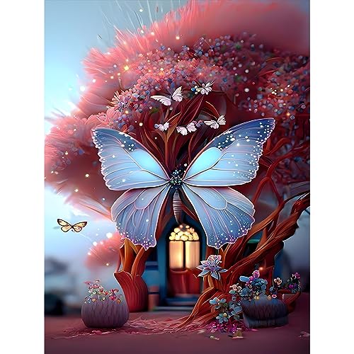 NAIMOER Schmetterling Diamond Painting Erwachsene, 5D Blumen Diamant Painting Bilder Erwachsene, DIY Baum Diamond Painting Bilder Diamant Malerei Kinder Set für Home Dekor 30x40cm von NAIMOER