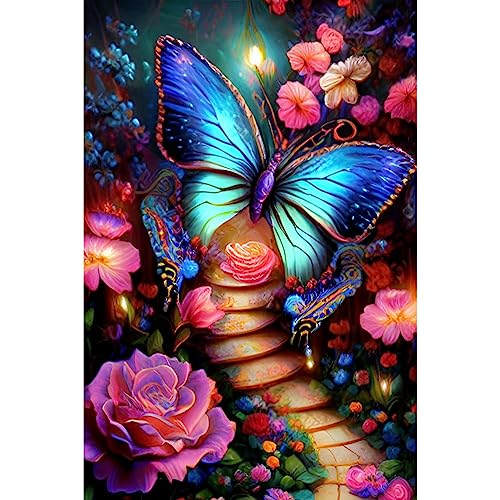 NAIMOER Schmetterling Diamond Painting Kits für Erwachsene Kinder, 5D Diamant Painting Blumen Bilder Erwachsene, Diamond Painting Blumen Bilder Kinder Malerei Set für Home Dekor 30x40cm von NAIMOER