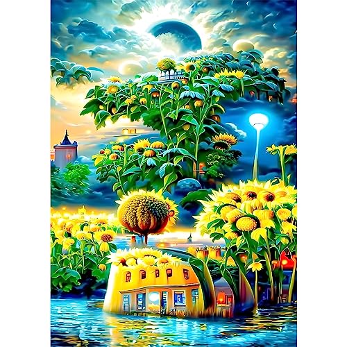 NAIMOER Sonnenblumen Diamond Painting Kits für Erwachsene Kinder, 5D Diamant Painting Bilder Fantasie Landschaft Erwachsene, DIY 5D Diamond Painting Blumen Diamant Malerei Set für Home Dekor 30x40cm von NAIMOER