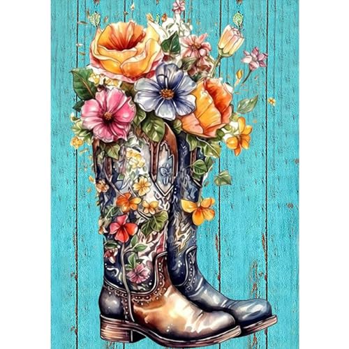 NAIMOER Stiefel Diamond Painting Blumen Diamant Painting Bilder, Diamond Painting Erwachsene Blumen Diamond Painting Bilder Cross Stickerei Set 5D Diamant Malerei für Home Décor 30x40cm von NAIMOER