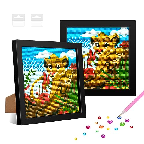 NAIMOER Tiger Diamant Painting Kits für Kinder mit Rahmen, Gerahmte Diamant Malerei für Kinder Alter 6-12, 5D Cartoon Tiere Diamond Painting Kinder Mosaik DIY Handwerk für Home Decor 8x8inch von NAIMOER