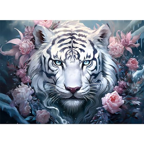 NAIMOER Tiger Diamond Painting Erwachsene, Tiere Diamant Painting Bilder, Diamond Painting Set Erwachsene Blumen Diamond Painting Kinder 5D Diamant Malerei für Home Wand Décor(30x40cm) von NAIMOER