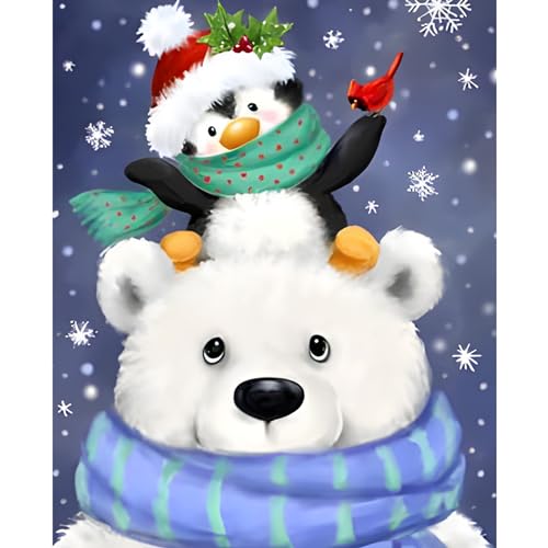 NAIMOER Weihnachten Diamond Painting Erwachsene, Diamant Painting Bilder Winter Diamond Painting Eisbärenpinguine Tiere Diamond Painting Kinder 5D Diamant Malerei für Home Wand Décor(30x40cm) von NAIMOER