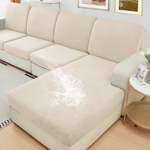 NAISI Wasserdichte Couchkissenbezüge, dicker Samtstoff, waschbar, Sofa-Schonbezüge für Sektional-Couchbezüge für 3 Stück, separater L-förmiger Couchbezug mit elastischer Unterseite (2-Sitzer + 1 von NAISI