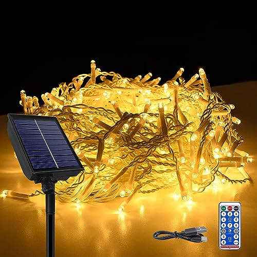 NAIZY Lichterkette 10m 400LEDs Solar Eisregen Lichterketten Außen Weihnachtsbeleuchtung Warmweiß Lichtervorhang mit 8 Leuchtmodi Speicherfunktion & Timer & USB IP44 Wasserdicht Innen-Außen von NAIZY