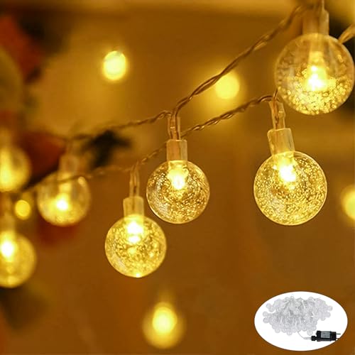 NAIZY Lichterkette 10m 80er LED Kugel Lichterketten für Innen - Außen Warmweiß mit Stecker 8 Modi IP44 5m Stromkabel Glühbirnelichterkette ideal für Weihnachten Hochzeit Party, Transparente Linie von NAIZY