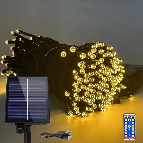 NAIZY Lichterkette 50m 500LEDs Solar Weihnachtsbeleuchtung Außen Warmweiß Solar Lichtervorhang mit 8 Leuchtmodi Speicherfunktion & Timer & USB IP44 Wasserdicht Lichterketten Innen-Außen von NAIZY