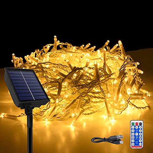 NAIZY Solar Lichterkette Aussen Solar Eisregen Lichterketten Außen 5m 200LEDs Weihnachtsbeleuchtung Warmweiß Lichtervorhang mit 8 Leuchtmodi Speicherfunktion & Timer & USB IP44 Wasserdicht Innen-Außen von NAIZY