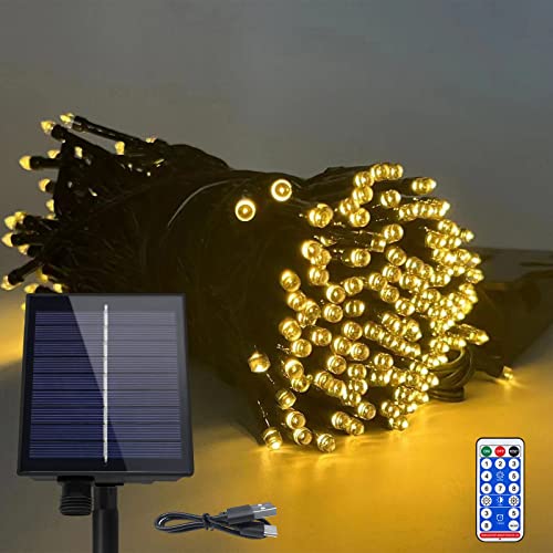 NAIZY Solar Lichterkette aussen 100m 1000LEDs Solar Weihnachtsbeleuchtung Warmweiß Lichtervorhang mit 8 Leuchtmodi Speicherfunktion & Timer & USB IP44 Wasserdicht Lichterketten Innen-Außen von NAIZY