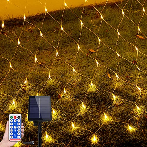 NAIZY Solar Lichternetz Aussen 3x2m 250LEDs Lichterkette Warmweiß Lichterkettennetz mit 8 Leuchtmodi Speicherfunktion & Timer & USB & Dunkelgrüne Lichtlinie Weihnachtsbeleuchtung Außen-Innen von NAIZY