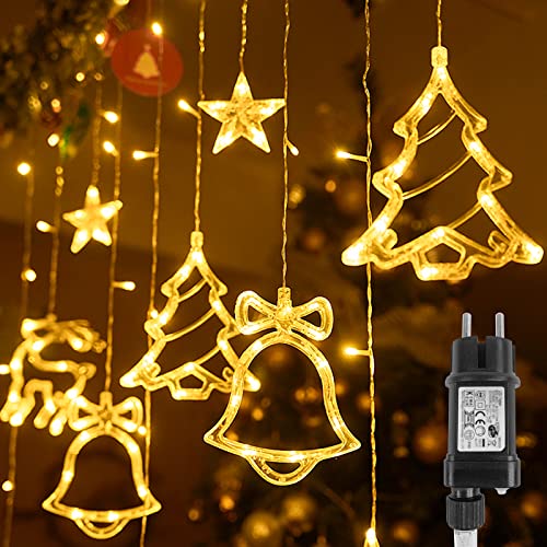 NAIZY Weihnachtsbeleuchtung Lichterkette 138er LED Lichtervorhang Innen - Außen IP44 3m Stromkabel Weihnachtsdeko mit Sterne und Weihnachtsmuster Weihnachtslichterkette mit 8 Modi Stecker, Warmweiß von NAIZY