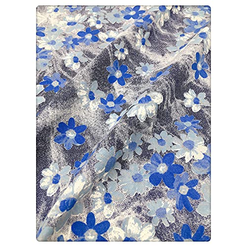 Leichte Denim Jeansstoff 150cm Breites Blau Blumenmuster Kleid Stoff für Kleidung Herstellt, DIY-Basteln Näht, Kostüm(Size:2m) von NAKAN