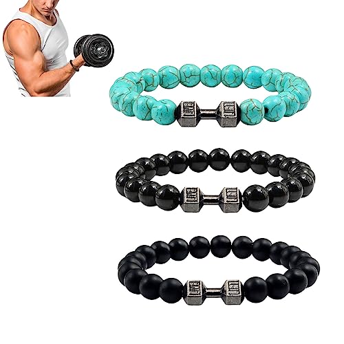 NAKEAH Gymheads Armband, Hantel-Armband für Männer und Frauen, Naturstein-Hantel-Perlen-Armband-Set (A) von NAKEAH