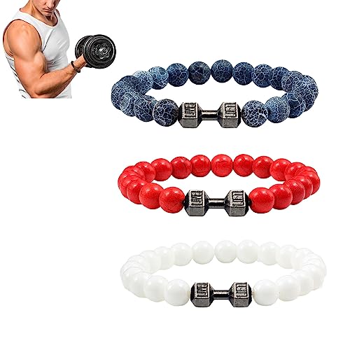 NAKEAH Gymheads Armband, Hantel-Armband für Männer und Frauen, Naturstein-Hantel-Perlen-Armband-Set (E) von NAKEAH