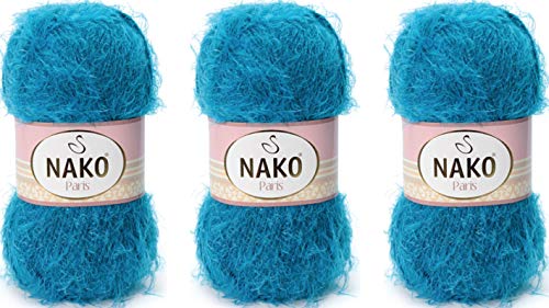 NAKO Paris, Strickgarn, Häkelgarn, Acryl-Schal, Wintermütze, Schal, Garn – 3 Knäuel (Knäuel) 40% Premium-Acryl – 60% Polyamid pro Knäuel 100 g (10328-Petrol) von NAKO