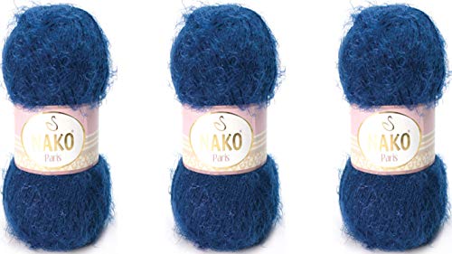 NAKO Paris, Strickgarn, Häkelgarn, Acrylschal Wintermütze Schal Garn – 3 Knäuel (Knäuel) 40% Premium Acryl – 60% Polyamid je Knäuel 100 g 268 Yds (3266-Navy Blue) von NAKO