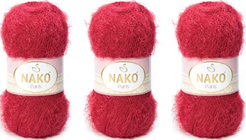 NAKO Paris, Strickgarn, Häkelgarn, Acrylschal Wintermütze Schal Garn – 3 Knäuel (Knäuel) 40% Premium Acryl – 60% Polyamid je Knäuel 100 g 268 Yds (3641-Carmen Red) von NAKO