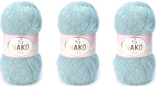 NAKO Paris, Strickgarn, Häkelgarn, Acrylschal Wintermütze Schal Garn – 3 Knäuel (Knäuel) 40% Premium Acryl – 60% Polyamid je Knäuel 100 g 268 Yds (4229-Azur) von NAKO