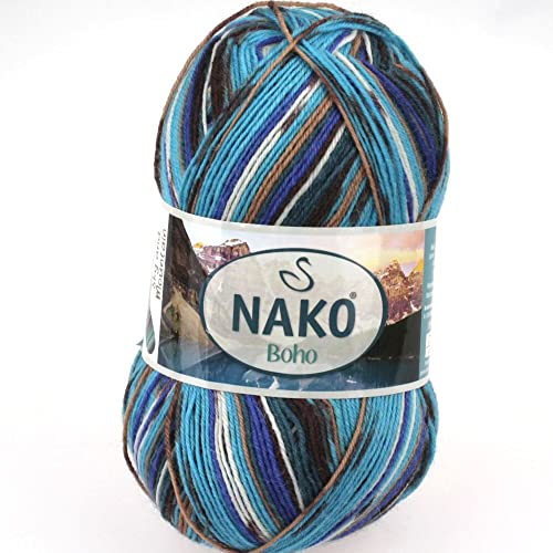 Nako 100 g Sockenwolle Boho 4 fädig Lauflänge 400m 4 Fach Wolle mit Farbverlauf (82446) von NAKO