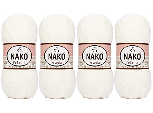 Nako -Brillant Handgeknüpfte Garn, Strickwolle weiß 5er Knäuel (208) von NAKO