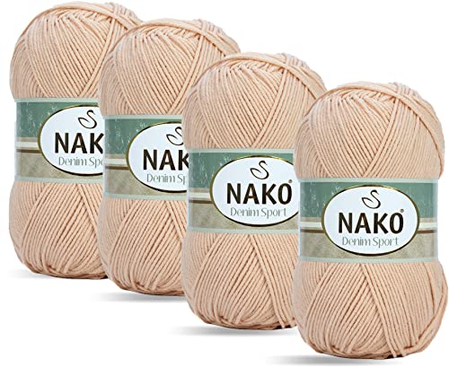 Nako Denim-Sport, Baumwoll-Kinnitting-Garn, Strickseil, Sie können einen Jeans-Look erhalten, (4 Knäuel) je Knäuel (100 g), Sie können es in Ihren Amigurumi, dekorativen Zöpfen (Lachs 10687) verwenden von NAKO