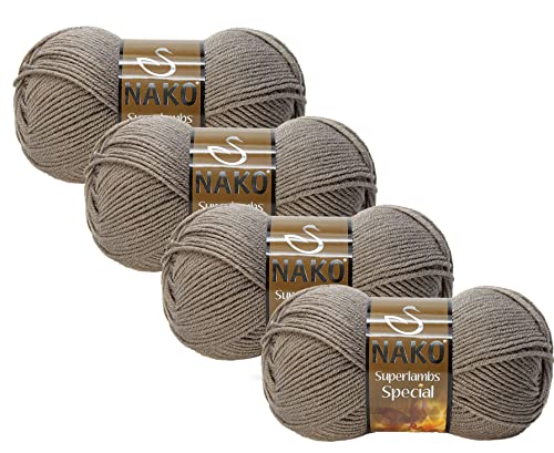 Nako Superlambs Special, Woll-Strickgarn, (4 Knäuel) pro Knäuel (100 g), Sie können es für Ihre Strickjacke, Pullover, Schal und Baskenmütze verwenden, Rot / Beige 5225 von NAKO