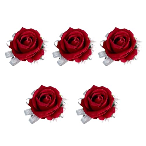 NALUDUO 5 x Rosen-Ansteckblumen-Armband für Hochzeit, Brautjungfer, Brautpartys, Hochzeits-Boutonniere für Zeremonie, Jahrestag, Abschlussball von NALUDUO