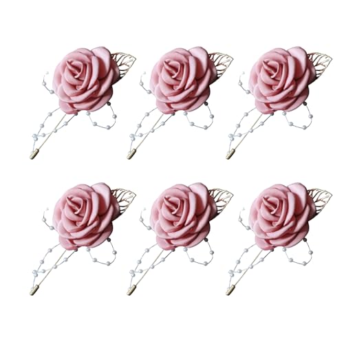 NALUDUO Elegante Hochzeits-Boutonniere für Braut und Bräutigam, bunte Blumen, Anstecknadeln, handgefertigt, Party-Accessoire, 6 Stück von NALUDUO