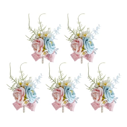 NALUDUO Elegantes Rosen-Boutonniere-Set für Hochzeit, handgefertigte Ansteckblumen, mit Anstecknadel und Clip, Schmuck für Bräutigam und Gäste, 5 Stück von NALUDUO