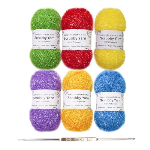 NALUDUO Scrubby Garn für Geschirrtücher, Häkelgarn, Polyester-Garn, Häkelgarn mit Haken, handgefertigtes Garn, funkelnd, Schrubbgarn von NALUDUO