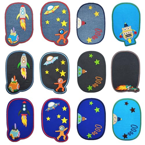 12 Stück Astronaut Patches, Bügelaufkleber Kleidung, Aufnäher Kinder, Exquisite Stickerei, Weltraummuster, Aufnäher Zum Aufbügeln Kinder, für T-Shirt Jeans Kleidung Taschen Jacken von NAMIC