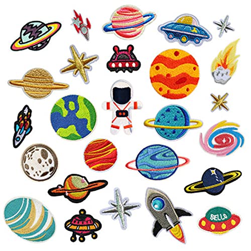 26 Stück Patches zum Aufbügeln Bügelflicken Kinder Bestickte Flicken Patches zum Aufbügeln Kinder Junge Space Astronaut Kleidung Patches Aufkleber für DIY T-Shirt Jeans Kleidung Taschen von NAMIS