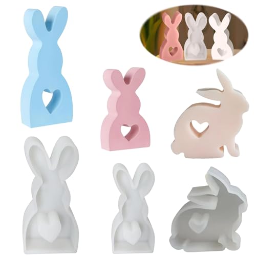 3 Stück 3D Osterhase Silikonform Kerzenhalter, Gießformen Silikon Ostern, Silikonform Hase, Silikonformen Ostern Hasenform für Ostern, DIY Gießform Osterhase für Kerzenständer Kerzenherstellung Gips von NAMIS