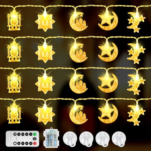 NAMIS Ramadan Deko Lichterkette, 3M 20 LED Ramadan Lichter, Lichterkette Batterie Timer mit 8 Flashing Modes, Stern Mond Eid Muslim Mubarak Dekoration Licht für Ramadan Außen Innen Garten Terrasse von NAMIS