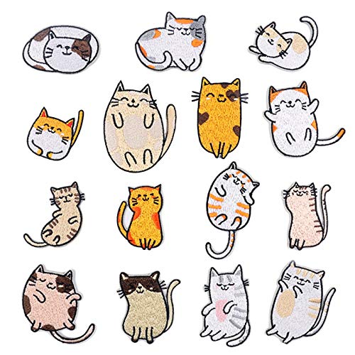 Patches katzen 15 PCS Katzen Sticker Patches Zum Aufbügeln geln Katze Buegelbilder Bestickte Patches Sticker Kinder, Applikation Flicken Zum Aufbügeln für DIY Kleidung Jeans T-Shirt Jacken Rucksücke von NAMIS