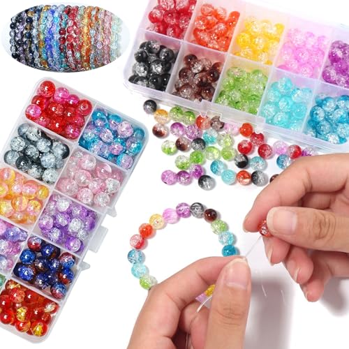 Packung mit 200 bunten Bastel-Glasperlen, 8 mm bunte Loch-Bastelperlen, runde gebrochene Glasperlen, bunte Armband-Bastelperlen für die Herstellung von Schmuck, Armbändern, DIY-Bastelarbeiten von NAMIX