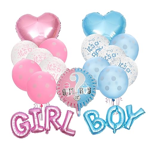 NAMOARLY 1 Set Gender Reveal Ballons Party Ballons Konfetti Gender Reveal Herz Dekorationen Blaue Zahlen Ballons Rosa Ornament Babyparty Dekorationen Aluminiumfolie von NAMOARLY