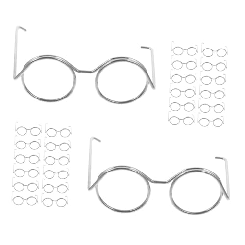 NAMOARLY 20st Minipuppenbrille Winziges Brillengestell Miniaturbrille Ohne Linse Dekor-Brillen-Requisiten Dekorative Minigläser Puppen-verkleidungszubehör Mini-Brille Silver Eisen von NAMOARLY