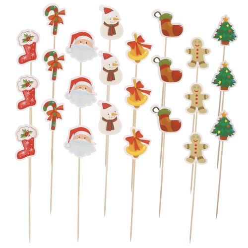 NAMOARLY 24 Stk Weihnachtsgeschirr Kuchen Topper Cupcake-topper Holzspieß Sandwich-zahnstocher Obstpicks Früchte Pflücken Snackspieße Aus Holz Cupcake Topper Zum Geburtstag Papier von NAMOARLY