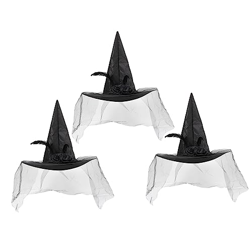 NAMOARLY 3st Abschlussballkleid Halloween-party-hexenhut Hexenhutverzierung Hexenhut Zaubererhut Aus Wolle Neuartige Kappen Stirnbänder Für Hexenkostüme Hexenhaarband Dekor Netz Black von NAMOARLY